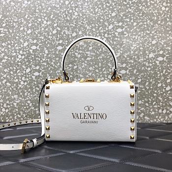 Valentino Rockstud Alcove Box Bag Studs Grained Leather White 19x12x8cm