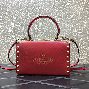 Valentino Rockstud Alcove Box Bag Studs Grained Leather Red 19x12x8cm