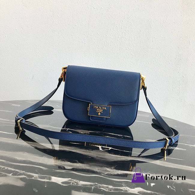 Prada Leather Emblème Bag Blue 1BD217 20.5x14x5cm - 1