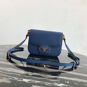 Prada Leather Emblème Bag Blue 1BD217 20.5x14x5cm