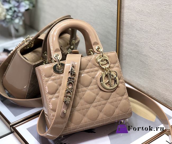 Dior Small Lady My Abcdior Pink Patent Leather Beige M0531 20x16.5x8cm - 1