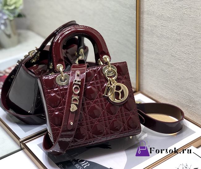 Dior Small Lady My Abcdior Pink Patent Leather Burgundy M0531 20x16.5x8cm - 1