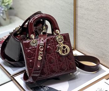 Dior Small Lady My Abcdior Pink Patent Leather Burgundy M0531 20x16.5x8cm