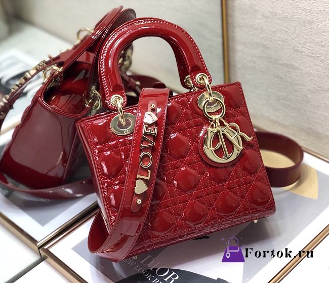 Dior Small Lady My Abcdior Pink Patent Leather Red M0531 20x16.5x8cm - 1