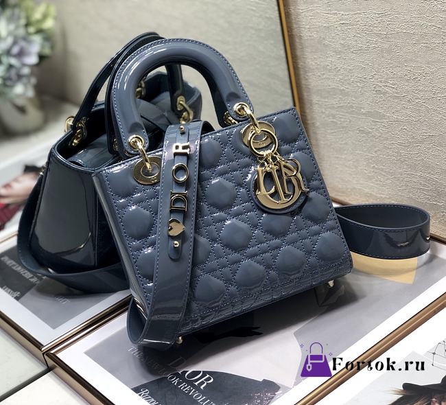 Dior Small Lady My Abcdior Pink Patent Leather Blue M0531 20x16.5x8cm - 1