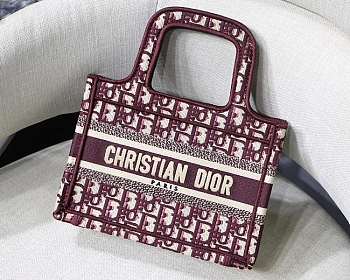 Dior Mini Book Tote Oblique Embroidery Burgundy S5475 23x17x7cm