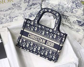 Dior Mini Book Tote Oblique Embroidery Blue S5475 23x17x7cm