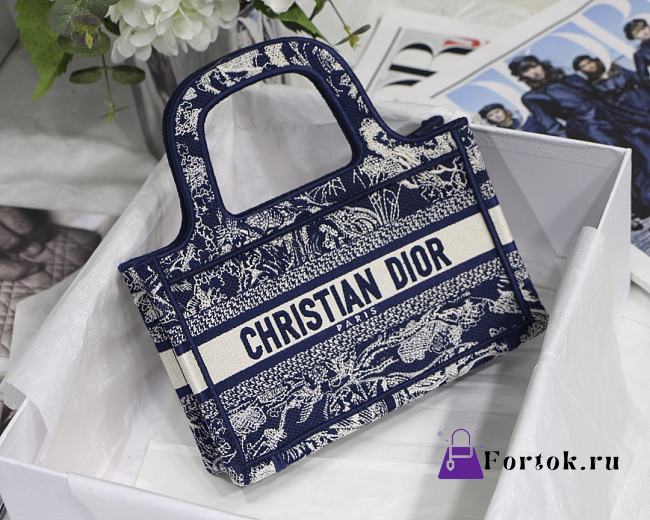Dior Mini Book Tote Toile De Jouy Embroidery Blue S5475 23x17x7cm - 1