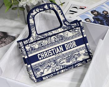 Dior Mini Book Tote Toile De Jouy Embroidery White/Blue S5475 23x17x7cm