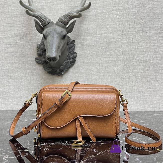 Dior Mini Saddle Shoulder Strap Pouch Leather Brown S5671 10.5x5cm - 1