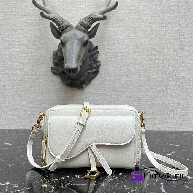 Dior Mini Saddle Shoulder Strap Pouch Leather White S5671 10.5x5cm - 1