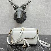 Dior Mini Saddle Shoulder Strap Pouch Leather White S5671 10.5x5cm - 1