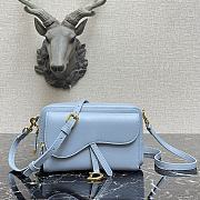 Dior Mini Saddle Shoulder Strap Pouch Leather Blue S5671 10.5x5cm - 1