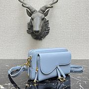 Dior Mini Saddle Shoulder Strap Pouch Leather Blue S5671 10.5x5cm - 6