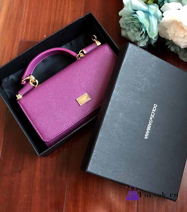 DolceGabbana Mini Phone Bag With Chain Grained Leather Purple 19x11x3.5cm  - 1