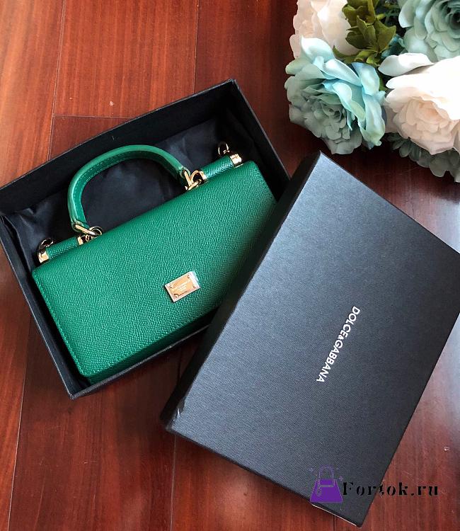 DolceGabbana Mini Phone Bag With Chain Grained Leather Teal Green 19x11x3.5cm  - 1
