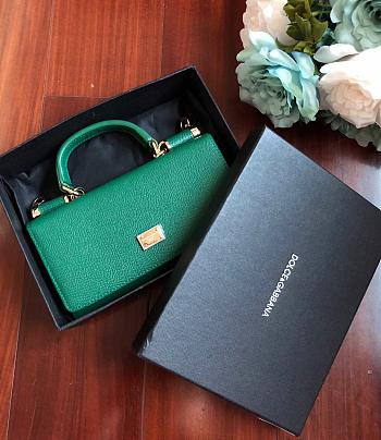 DolceGabbana Mini Phone Bag With Chain Grained Leather Teal Green 19x11x3.5cm 