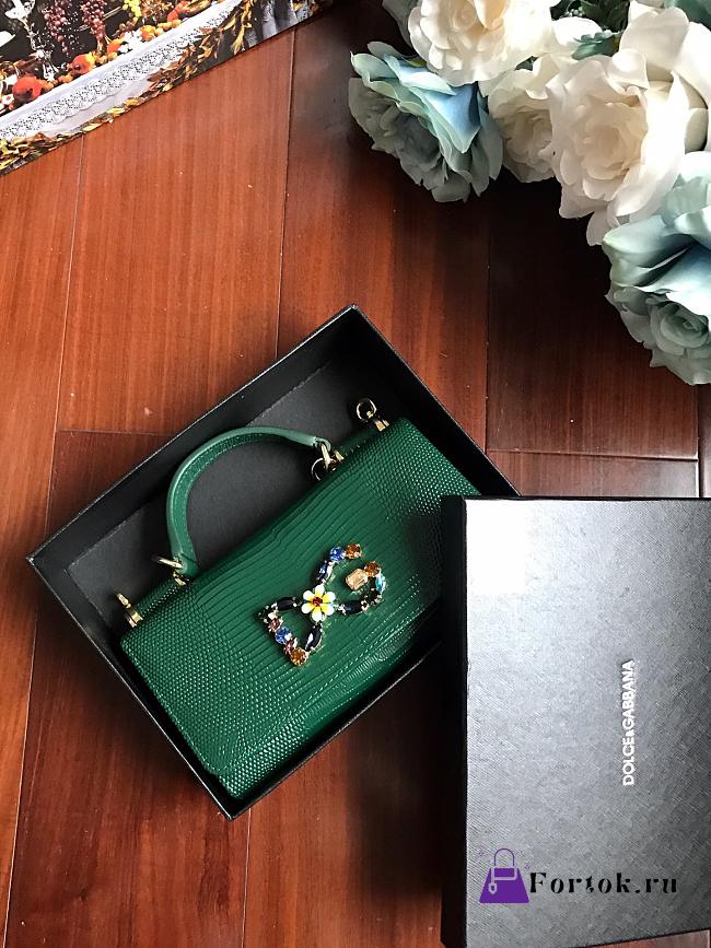 DolceGabbana Mini Phone Bag With Chain Crocodile Leather Green 19x11x3.5cm - 1