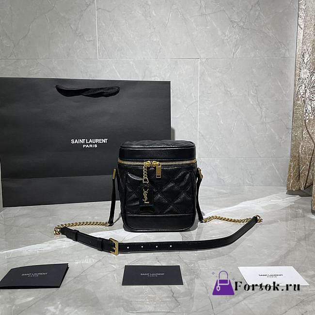 Ysl 80's Vanity Carré-Quilted Grained Leather Black 649779 14.5x16.5x9cm - 1