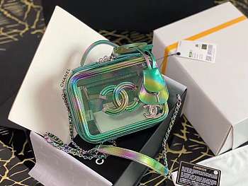 Chanel Small CC Filigree PVC Vanity Case Green Neon A93342 13x17x7cm