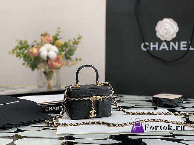 Chanel Small Vanity With Chain Grained Leather Black AP2194 12×11.5×7cm - 1