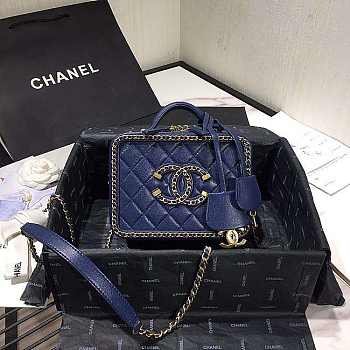 Chanel Small CC Filigree Chain Around Vanity Case Blue AS1785 18x14x8cm