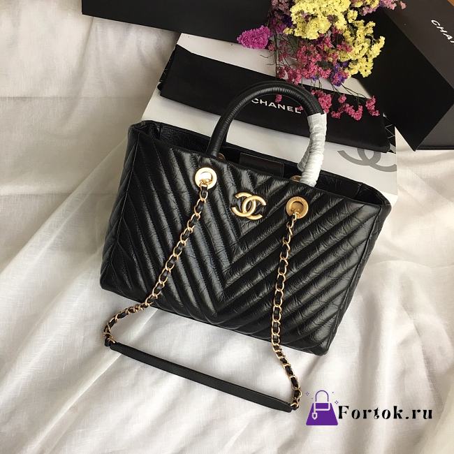 Chanel Shopping Bag Chevron Leather Black A93525 21x30x14cm - 1