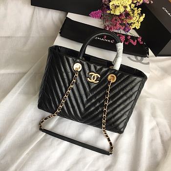 Chanel Shopping Bag Chevron Leather Black A93525 21x30x14cm