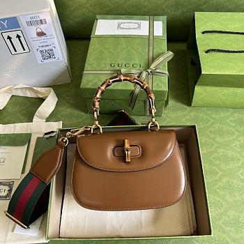 Gucci Small Top Handle Bag With Bamboo Brown 675797 21x15x7cm