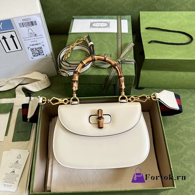 Gucci Small Top Handle Bag With Bamboo White 675797 21x15x7cm - 1