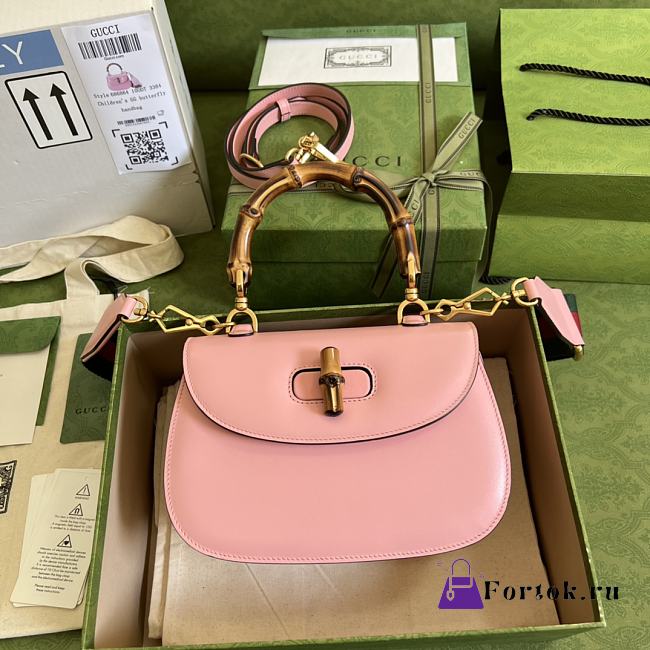 Gucci Small Top Handle Bag With Bamboo Pink 675797 21x15x7cm - 1