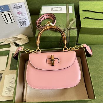 Gucci Small Top Handle Bag With Bamboo Pink 675797 21x15x7cm