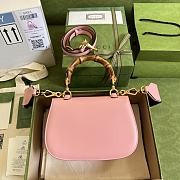 Gucci Small Top Handle Bag With Bamboo Pink 675797 21x15x7cm - 5