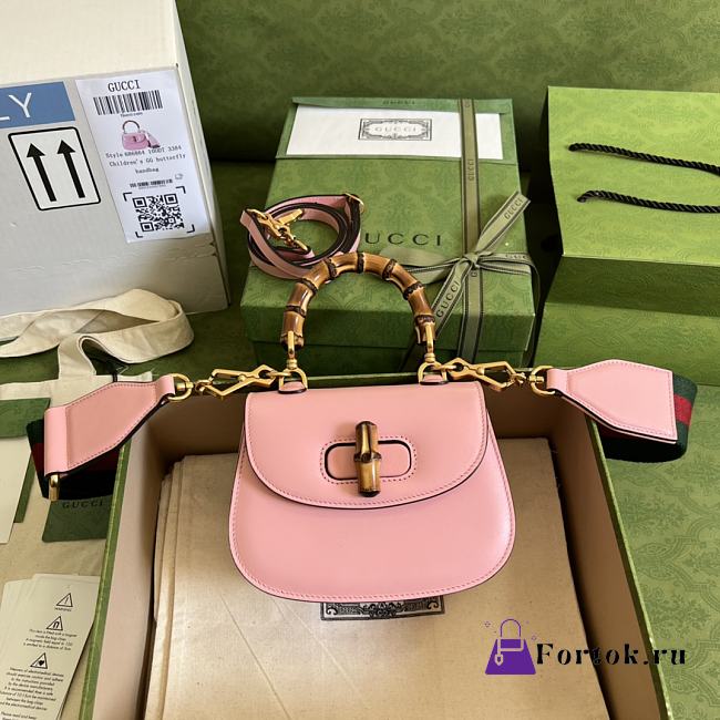 Gucci Mini Top Handle Bag With Bamboo Leather Pink 686864 17x12x7.5cm - 1