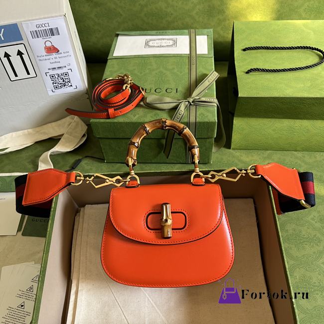 Gucci Mini Top Handle Bag With Bamboo Leather Orange 686864 17x12x7.5cm - 1
