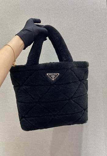 Prada Shearling Tote Black 1BG378 26x23x11cm 