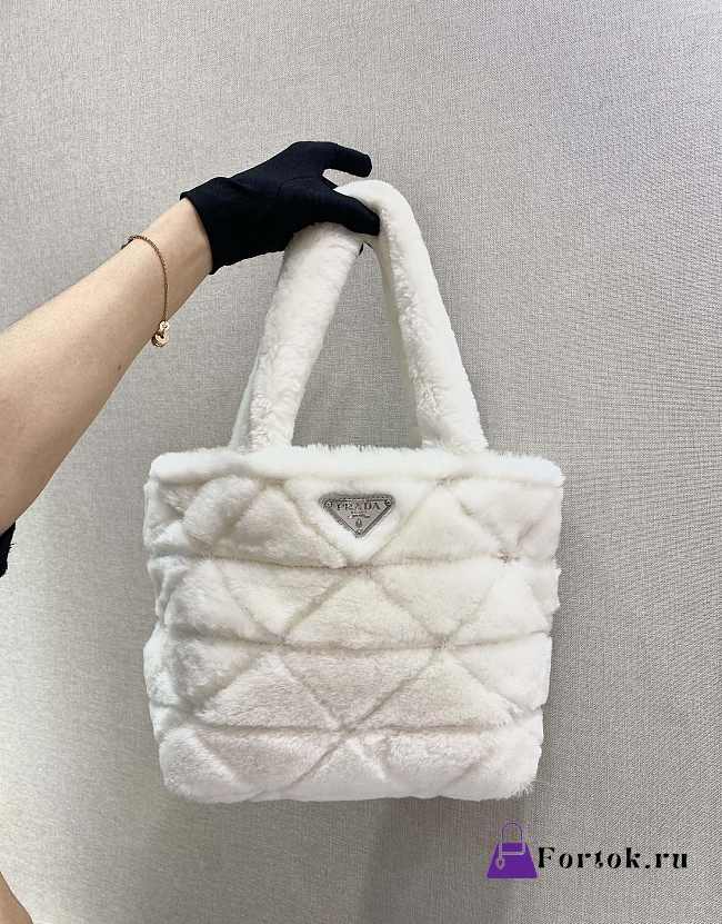 Prada Shearling Tote White 1BG378 26x23x11cm  - 1