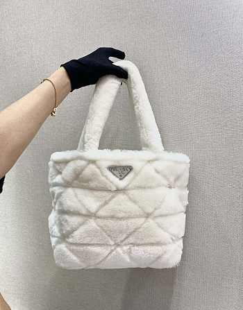 Prada Shearling Tote White 1BG378 26x23x11cm 