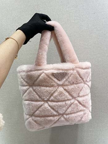 Prada Shearling Tote Pink 1BG378 26x23x11cm 