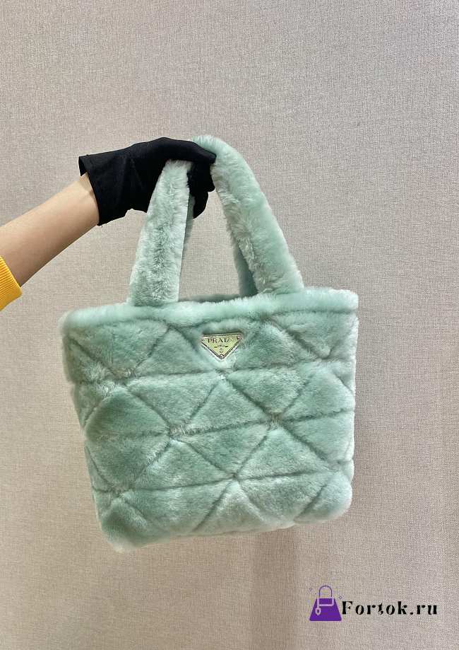 Prada Shearling Tote Mint 1BG378 26x23x11cm   - 1