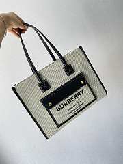 Burberry Small Leather Freya Tote  Two-tone Canvas Black 80441381 33x12.5x26cm - 1