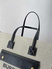 Burberry Small Leather Freya Tote  Two-tone Canvas Black 80441381 33x12.5x26cm - 6