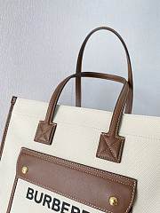 Burberry Small Leather Freya Tote  Two-tone Canvas Tan 80441381 33x12.5x26cm - 6
