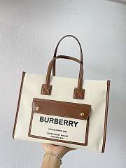 Burberry Small Leather Freya Tote  Two-tone Canvas Tan 80441381 33x12.5x26cm - 4