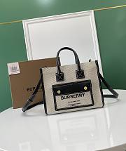 Burberry Mini Leather Freya Tote  Two-tone Canvas Black 23x8x19cm - 1
