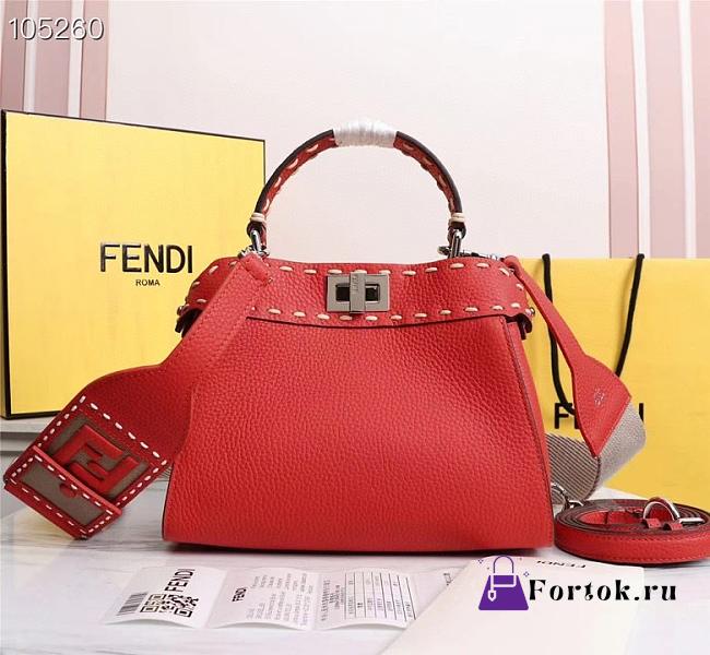 Fendi Mini Peekaboo Iconic Grained Leather Red 8BN244 23x11x18cm - 1