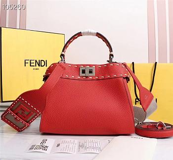 Fendi Mini Peekaboo Iconic Grained Leather Red 8BN244 23x11x18cm