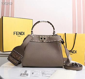 Fendi Mini Peekaboo Iconic Grained Leather Gray 8BN244 23x11x18cm