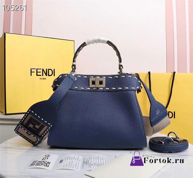 Fendi Mini Peekaboo Iconic Grained Leather Navy 8BN244 23x11x18cm - 1