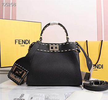 Fendi Mini Peekaboo Iconic Grained Leather Black 8BN244 23x11x18cm